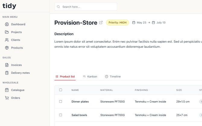 Project detail page showing workflow